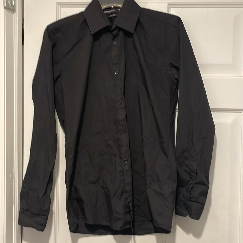Men's Cedar Wood State Black Slim Dress Shirt 14.5”.